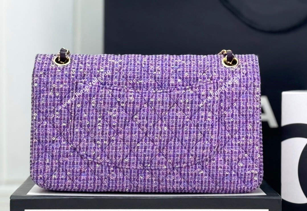 Chanel Classic Tweed Mini Flap Bag with Sequins A01112 Purple 2024 0116 (yezi-240116032)