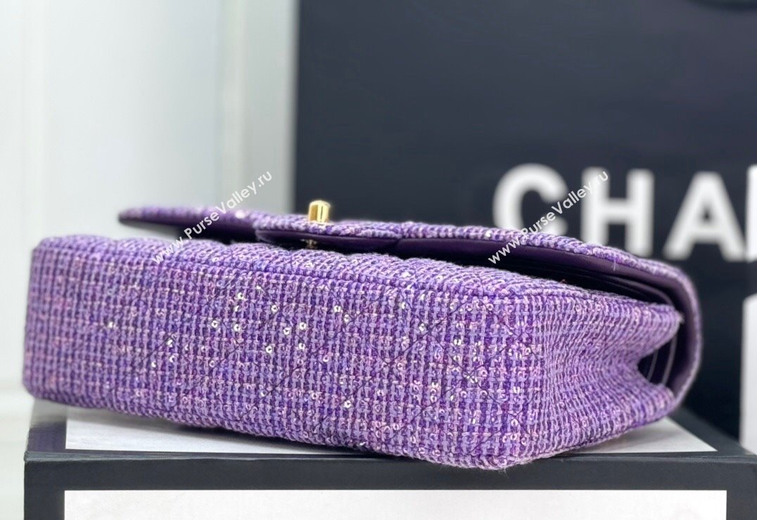 Chanel Classic Tweed Mini Flap Bag with Sequins A01112 Purple 2024 0116 (yezi-240116032)