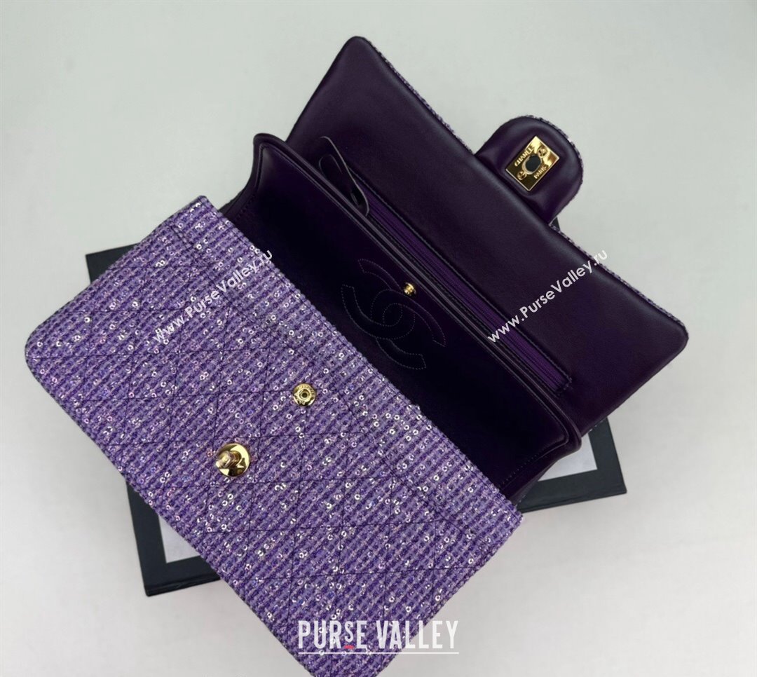 Chanel Classic Tweed Mini Flap Bag with Sequins A01112 Purple 2024 0116 (yezi-240116032)