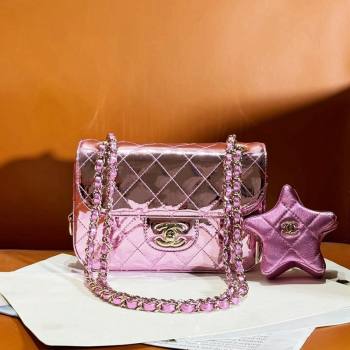 Chanel Mirror Calfskin Mini Flap Bag Star Coin Purse AS4646 Pink 2023 (yezi-240117007)