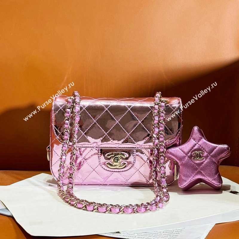 Chanel Mirror Calfskin Mini Flap Bag Star Coin Purse AS4646 Pink 2023 (yezi-240117007)