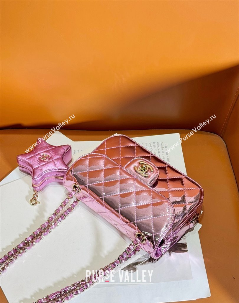 Chanel Mirror Calfskin Mini Flap Bag Star Coin Purse AS4646 Pink 2023 (yezi-240117007)