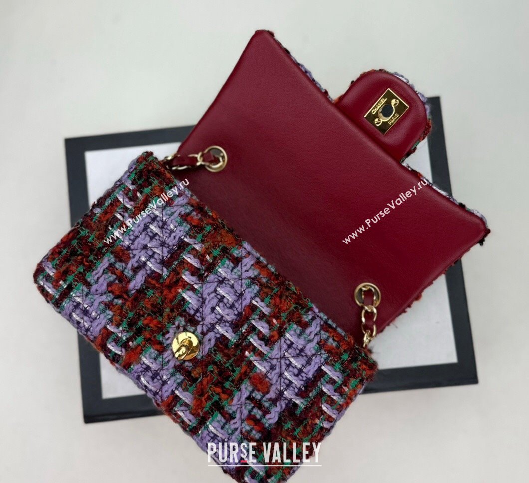 Chanel Classic Tweed Mini Flap Bag A69900 Purple/Green/Red 2024 0116 (yezi-240116025)