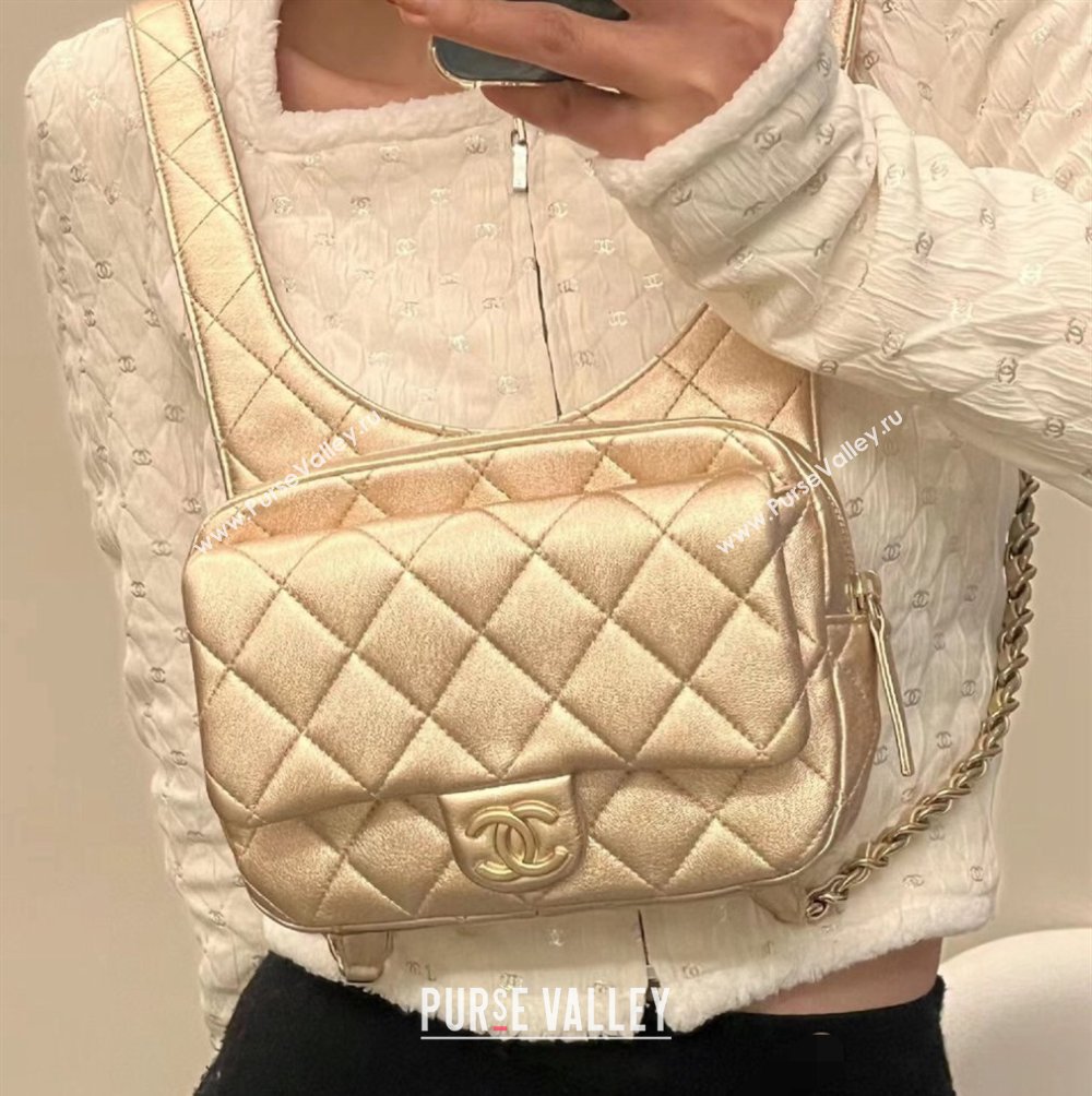 Chanel Metallic Lambskin Backpack Bag AS4621 Gold 2024 (yezi-240117009)