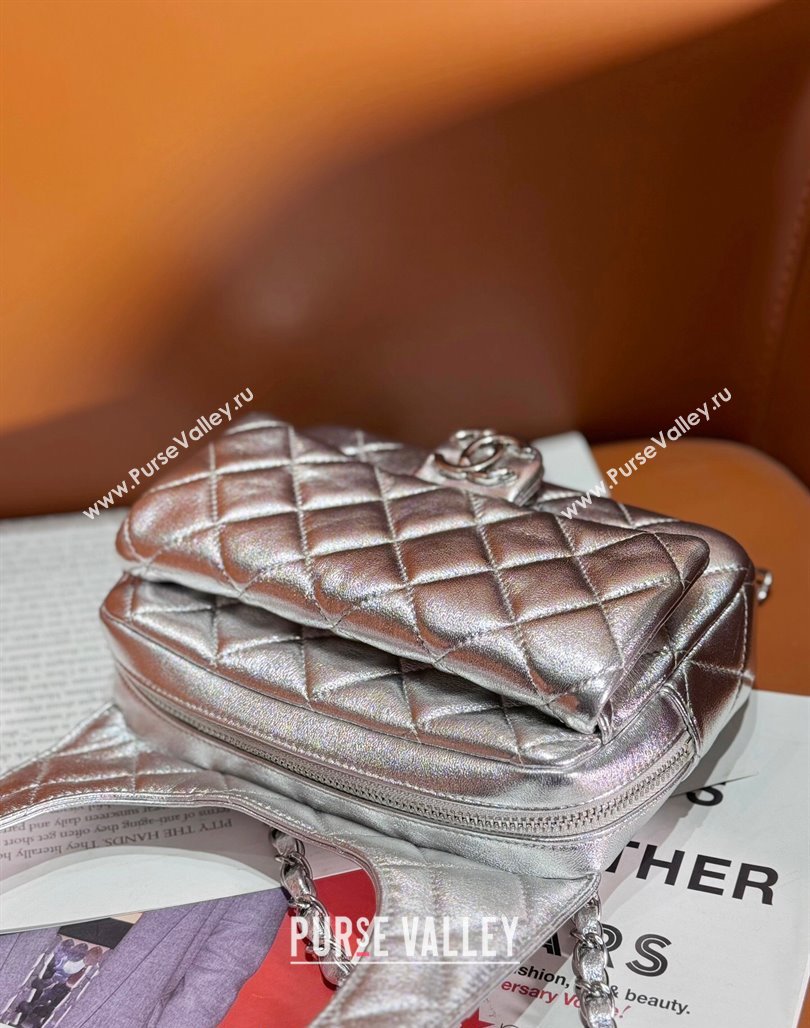 Chanel Metallic Lambskin Backpack Bag AS4621 Silver 2024 (yezi-240117011)