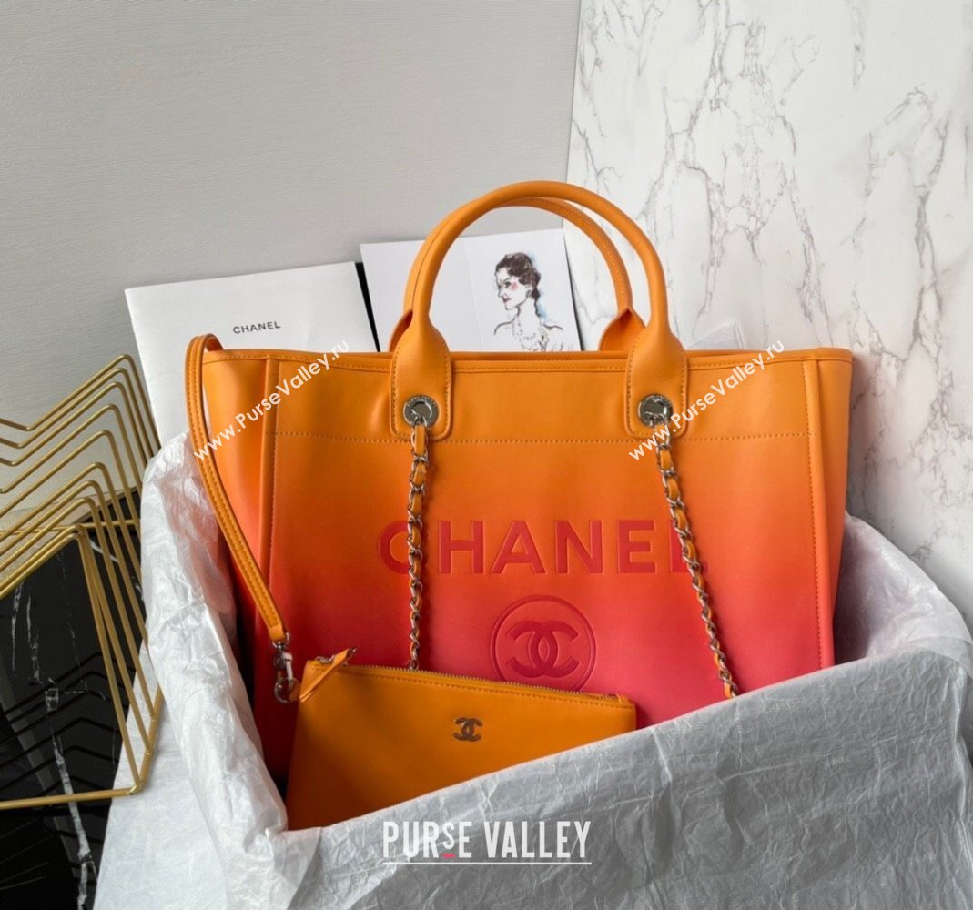 Chanel Shaded Calfskin Shopping Bag AS3351 Orange, Coral Pink 2024 (yezi-240116010)