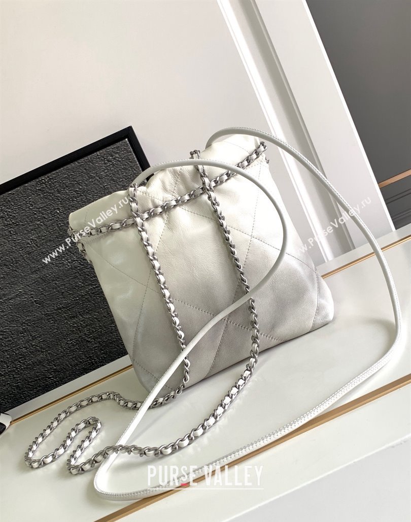 Chanel 22 Calfskin Metallic Shaded Calfskin Mini Shopping Bag AS3980 White/Silver 2024 (yezi-240117016)