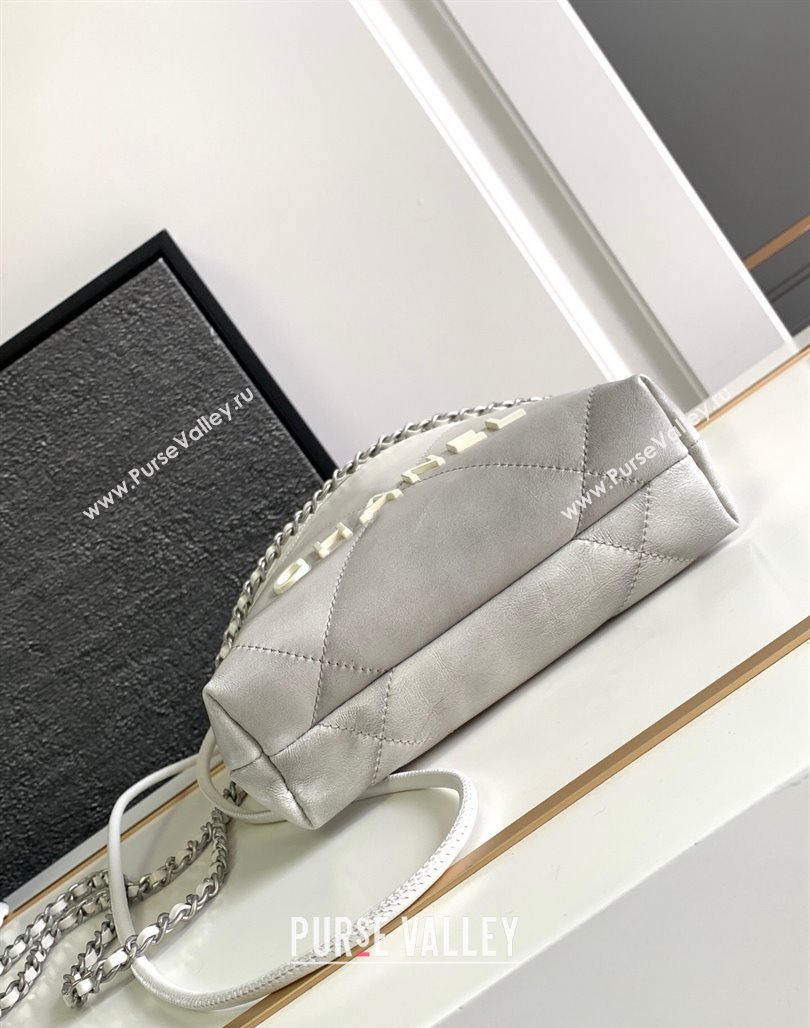 Chanel 22 Calfskin Metallic Shaded Calfskin Mini Shopping Bag AS3980 White/Silver 2024 (yezi-240117016)