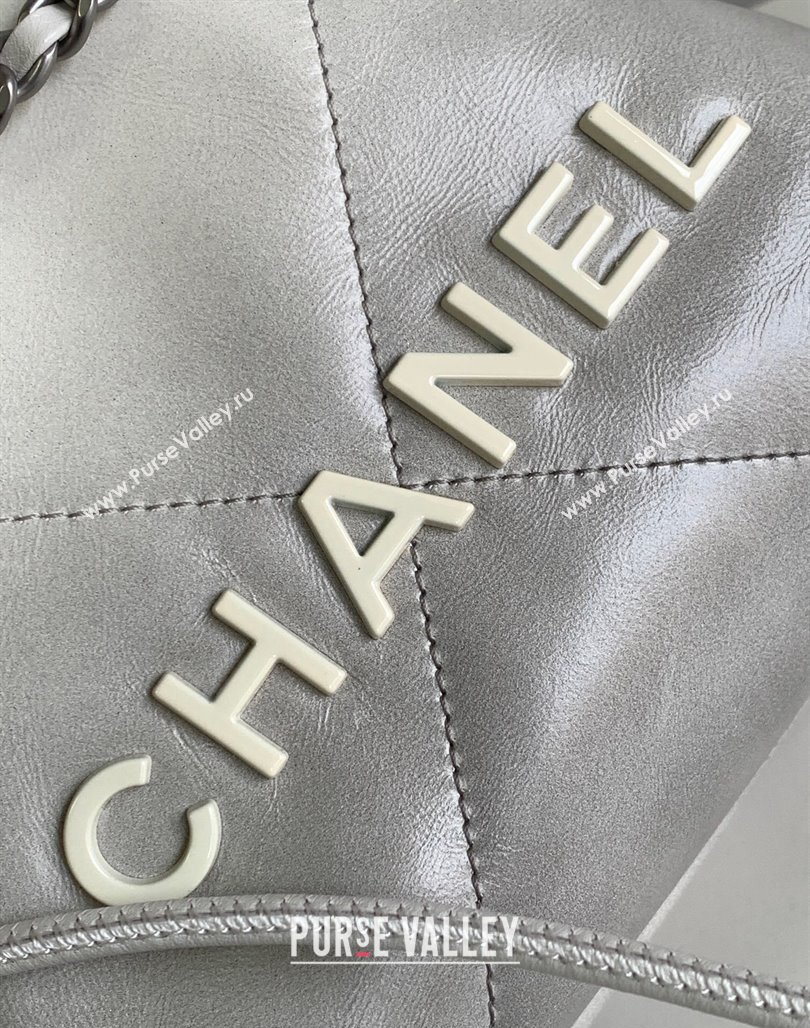 Chanel 22 Calfskin Metallic Shaded Calfskin Mini Shopping Bag AS3980 White/Silver 2024 (yezi-240117016)