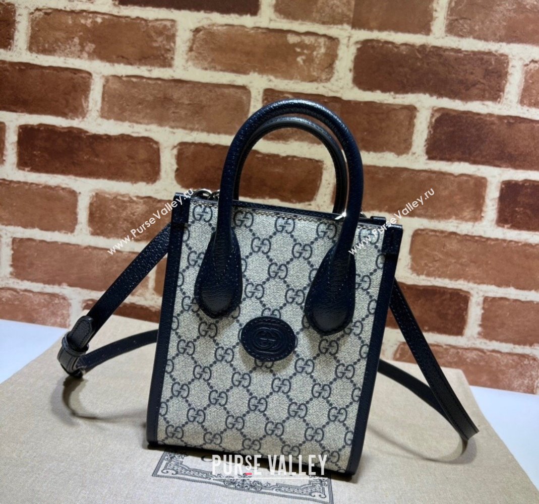 Gucci GG Canvas Mini Tote bag with Interlocking G Blue/Beige 2024 671623 (DLH-240118030)