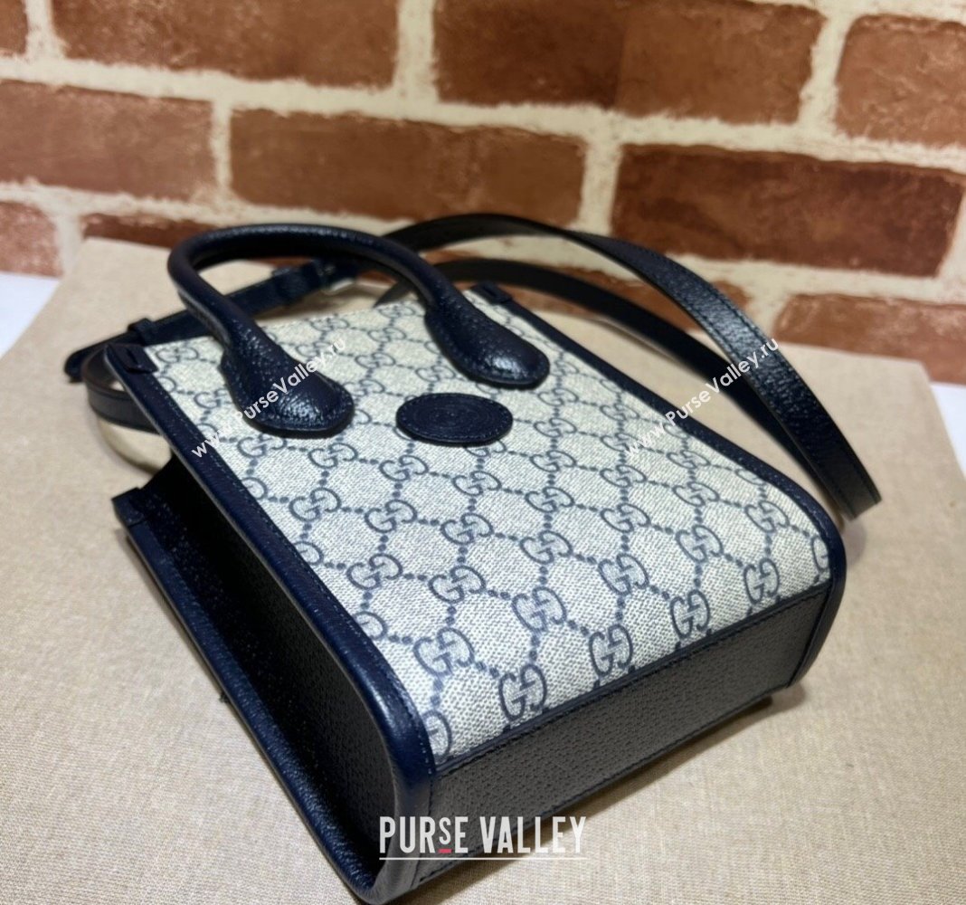 Gucci GG Canvas Mini Tote bag with Interlocking G Blue/Beige 2024 671623 (DLH-240118030)