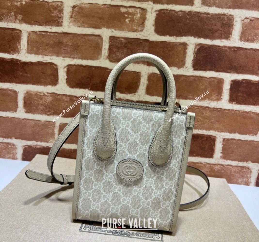 Gucci GG Canvas Mini Tote bag with Interlocking G Oatmeal Beige/White 2024 671623 (DLH-240118031)