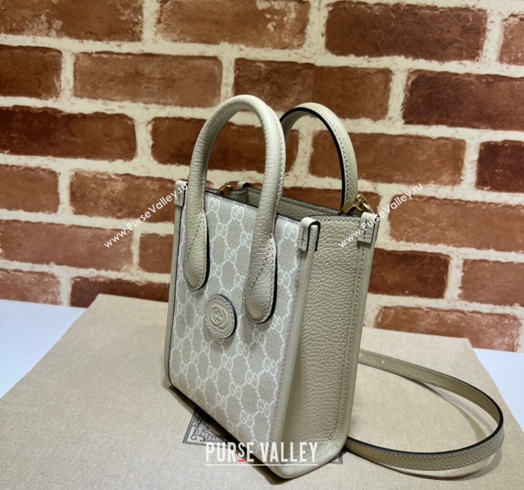 Gucci GG Canvas Mini Tote bag with Interlocking G Oatmeal Beige/White 2024 671623 (DLH-240118031)