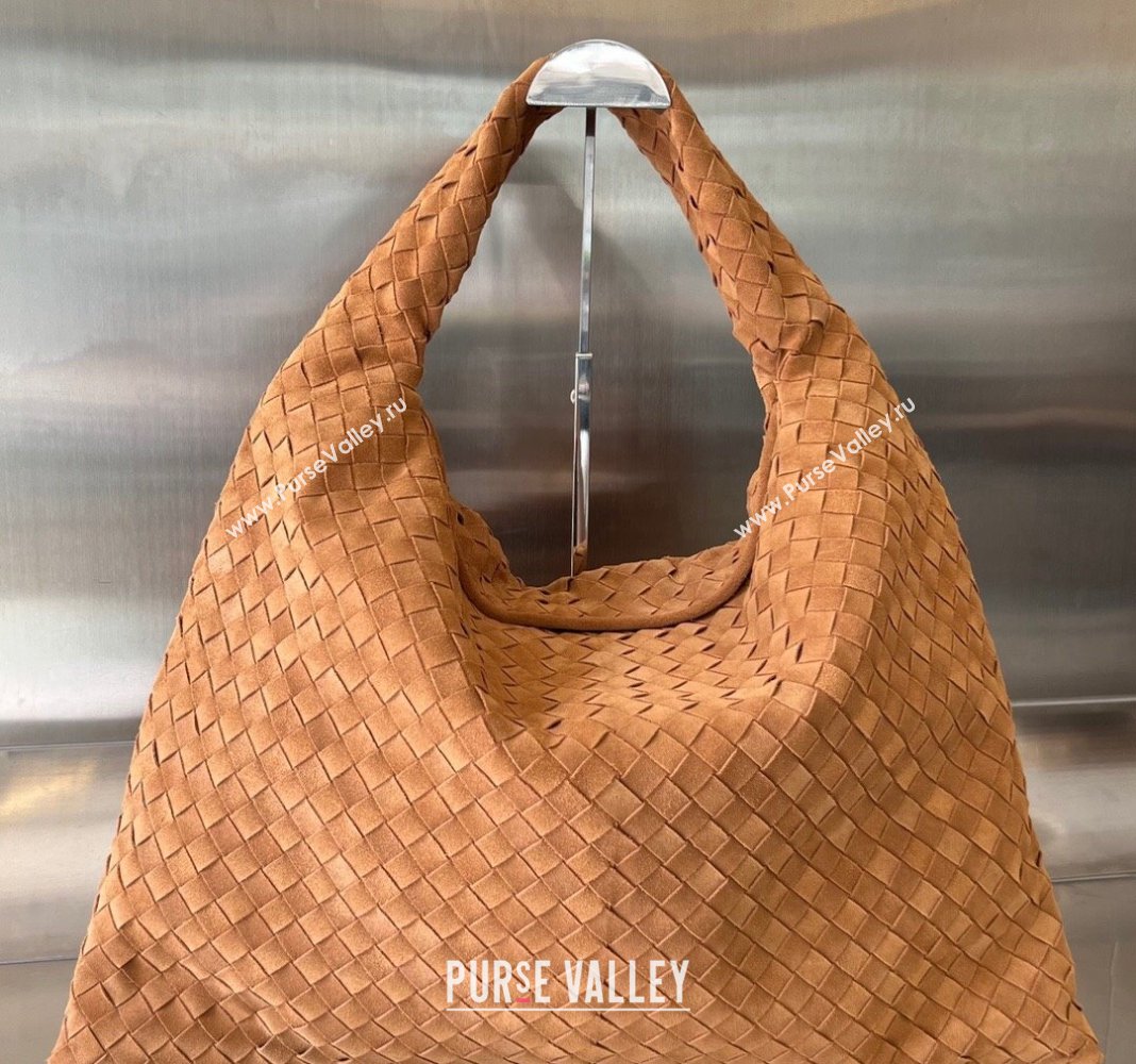 Bottega Veneta Large Hop Hobo Bag Intrecciato Suede Tan Brown 2023 763970 (WT-240119098)