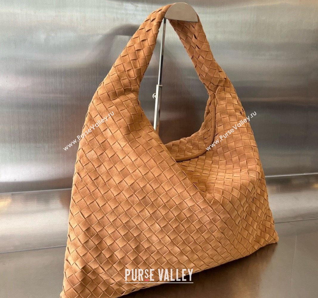 Bottega Veneta Large Hop Hobo Bag Intrecciato Suede Tan Brown 2023 763970 (WT-240119098)