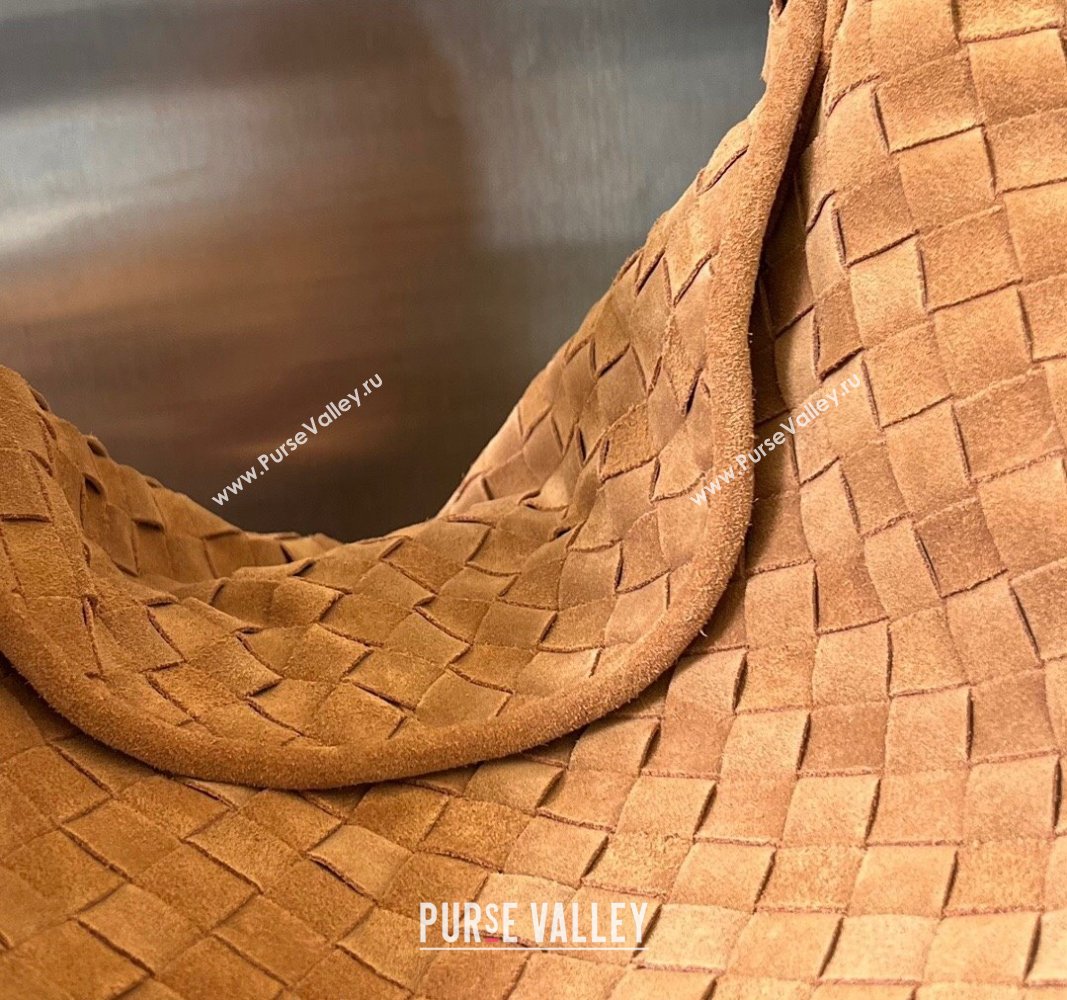 Bottega Veneta Large Hop Hobo Bag Intrecciato Suede Tan Brown 2023 763970 (WT-240119098)
