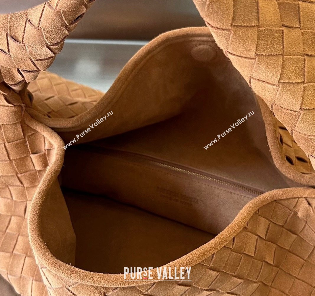 Bottega Veneta Large Hop Hobo Bag Intrecciato Suede Tan Brown 2023 763970 (WT-240119098)