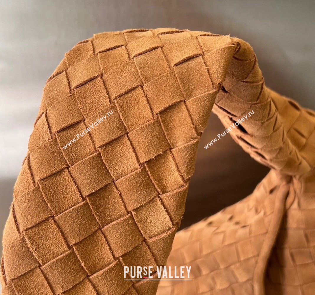 Bottega Veneta Large Hop Hobo Bag Intrecciato Suede Tan Brown 2023 763970 (WT-240119098)