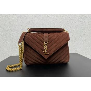 Saint Laurent College Suede Medium Chain Bag with Fringe 487213 Dark Brown 2024 (YY-240118098)