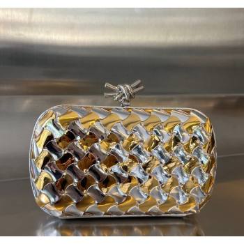 Bottega Veneta Knot Clutch in Intreccio lamina bicolor leather Silver/Gold 2024 778500 (WT-240119101)
