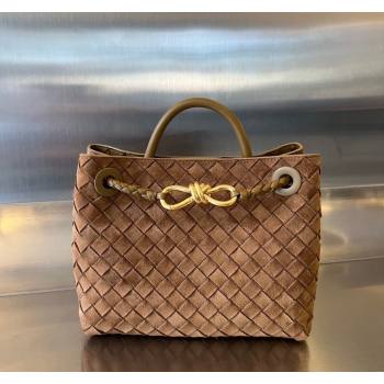 Bottega Veneta Small Andiamo Top Handle Bag in Intrecciate Suede Brown 2024 743568 (WT-240119102)