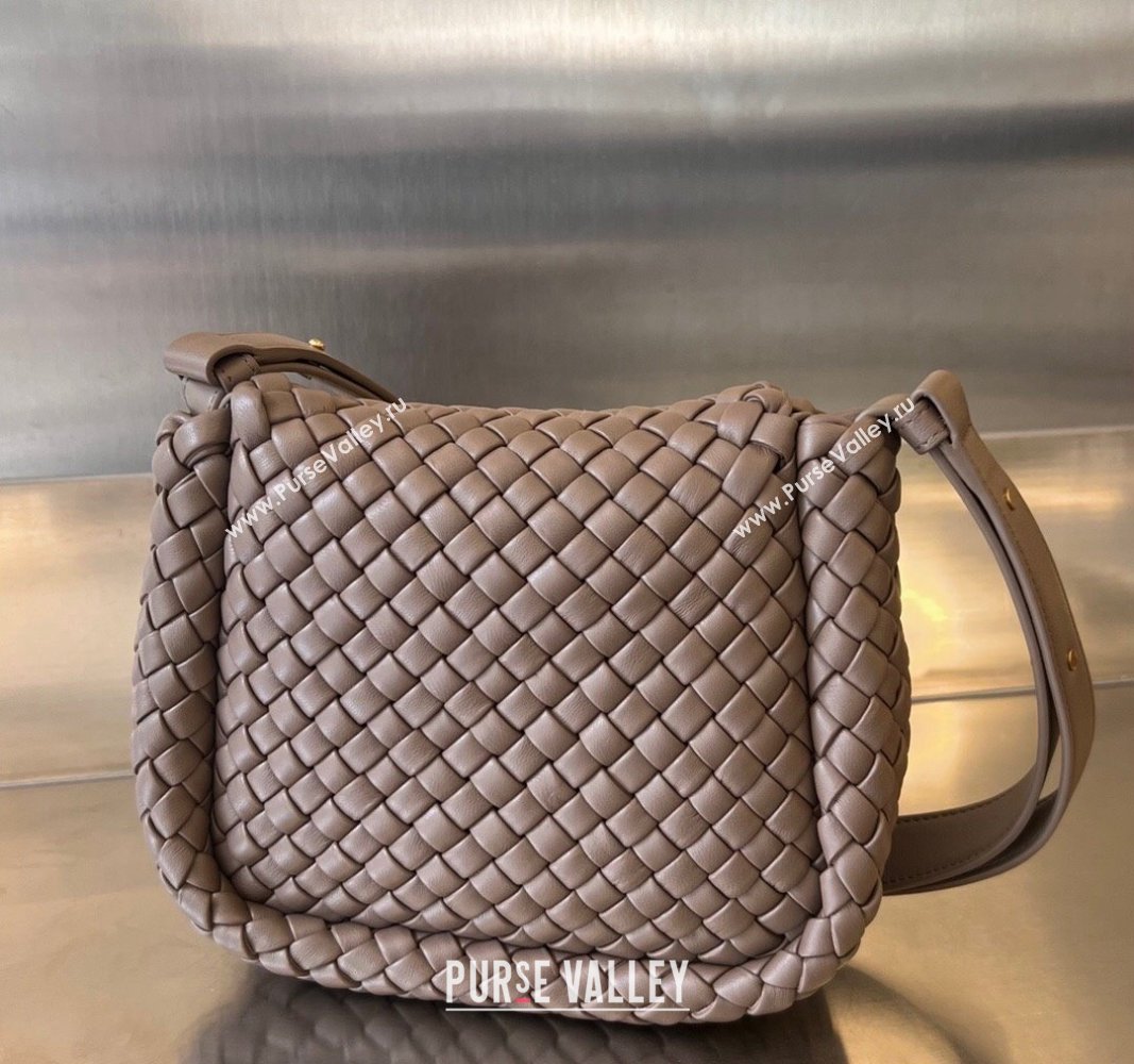 Bottega Veneta Mini Cobble Shoulder Bag in Padded Intrecciato Leather Taupe grey 2024 762711 (WT-240119104)