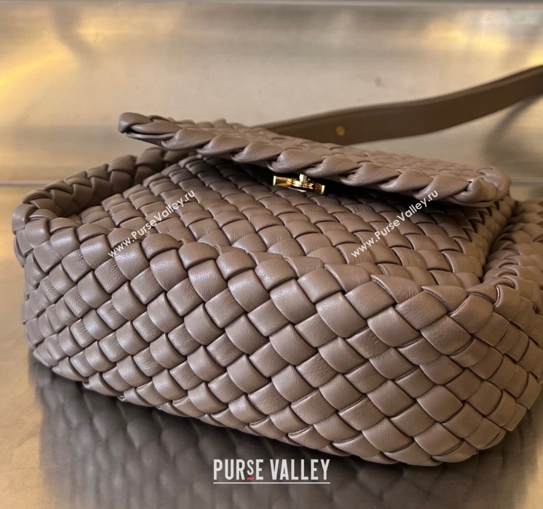 Bottega Veneta Mini Cobble Shoulder Bag in Padded Intrecciato Leather Taupe grey 2024 762711 (WT-240119104)