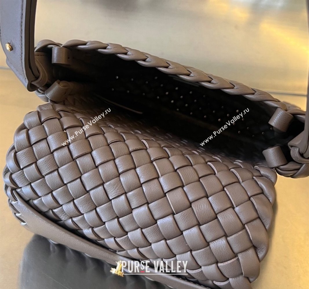 Bottega Veneta Mini Cobble Shoulder Bag in Padded Intrecciato Leather Taupe grey 2024 762711 (WT-240119104)