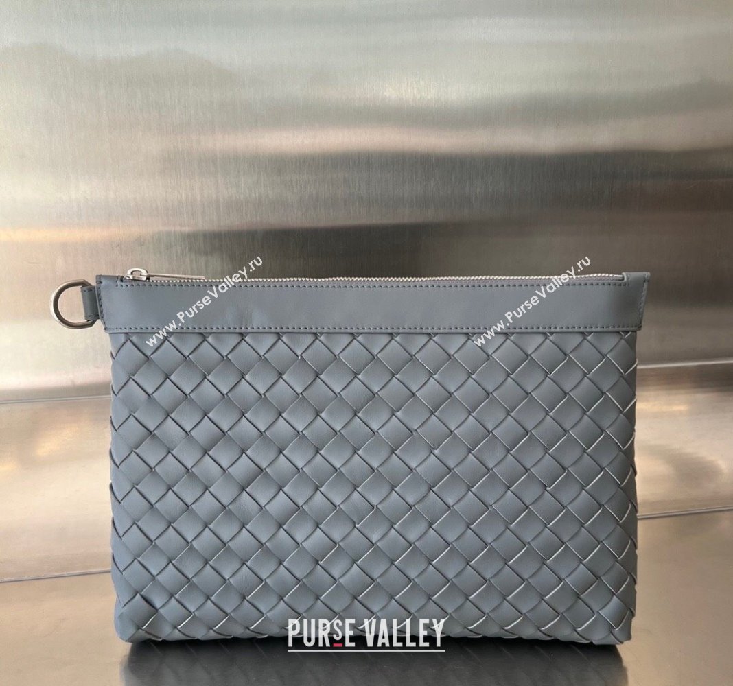 Bottega Veneta Medium Intrecciato Zipped Pouch in Intrecciato Leather 651852 Thunder Grey 2024 (WT-240119120)