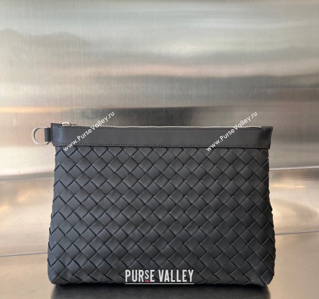 Bottega Veneta Medium Intrecciato Zipped Pouch in Intrecciato Leather 651852 Black 2024 (WT-240119123)