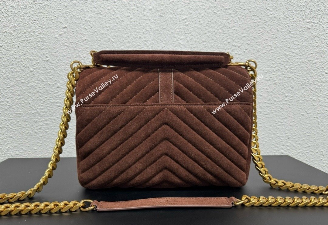 Saint Laurent College Medium Chain Bag in Quilted Suede 487213 Dark Brown 2024 (YY-240118088)