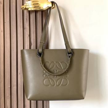 Loewe Small Anagram Tote bag in classic calfskin Dark Khaki Green 2024 9300 (Ys-240119091)