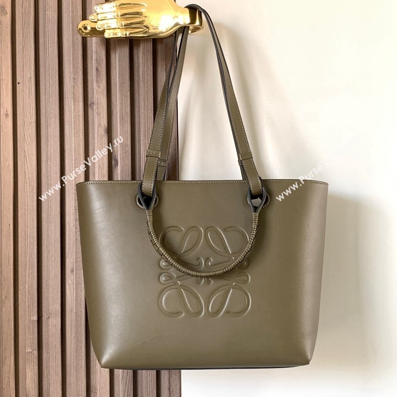 Loewe Small Anagram Tote bag in classic calfskin Dark Khaki Green 2024 9300 (Ys-240119091)