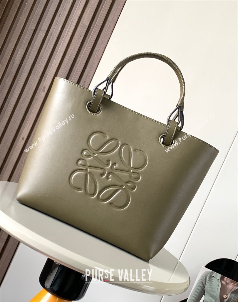 Loewe Small Anagram Tote bag in classic calfskin Dark Khaki Green 2024 9300 (Ys-240119091)