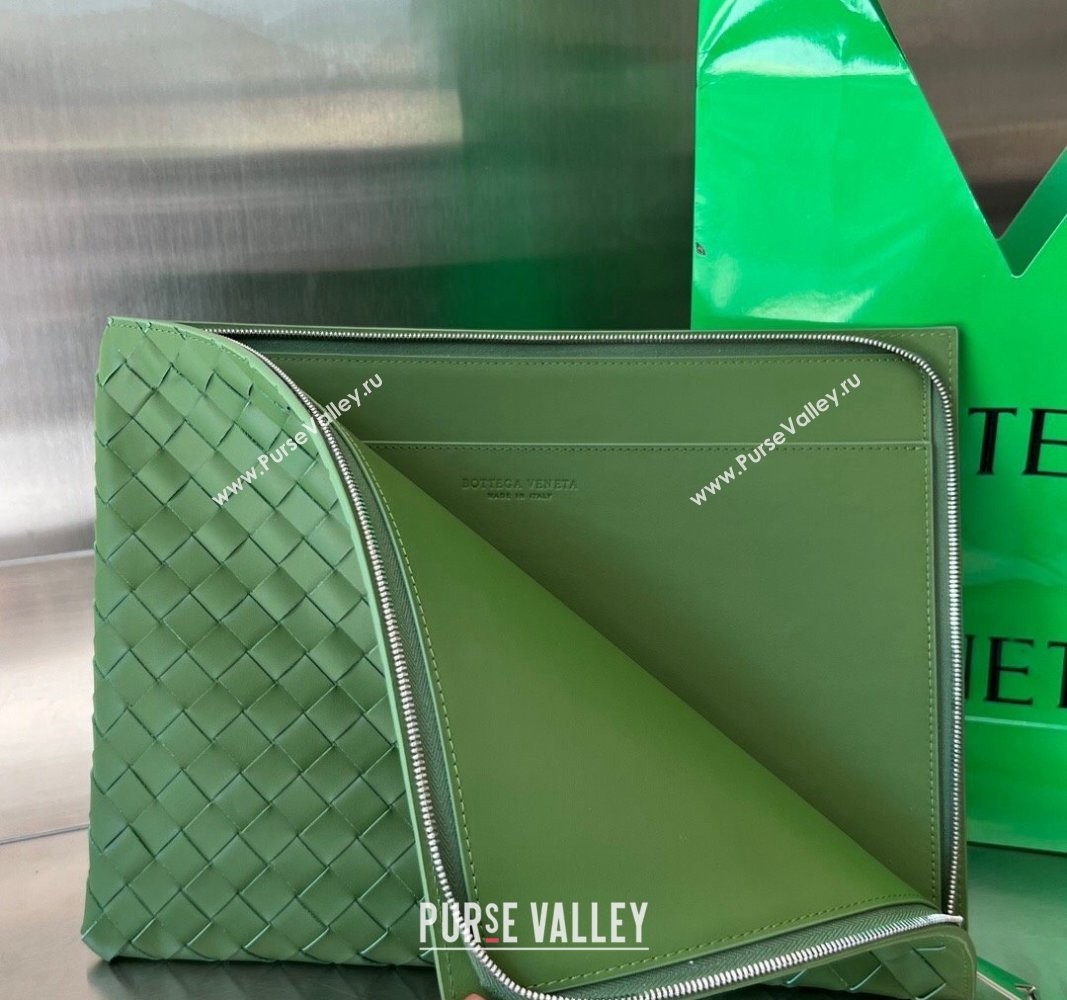 Bottega Veneta Intrecciato Leather Half Zip Pouch 607479 Avocado Green 2024 (WT-240119137)