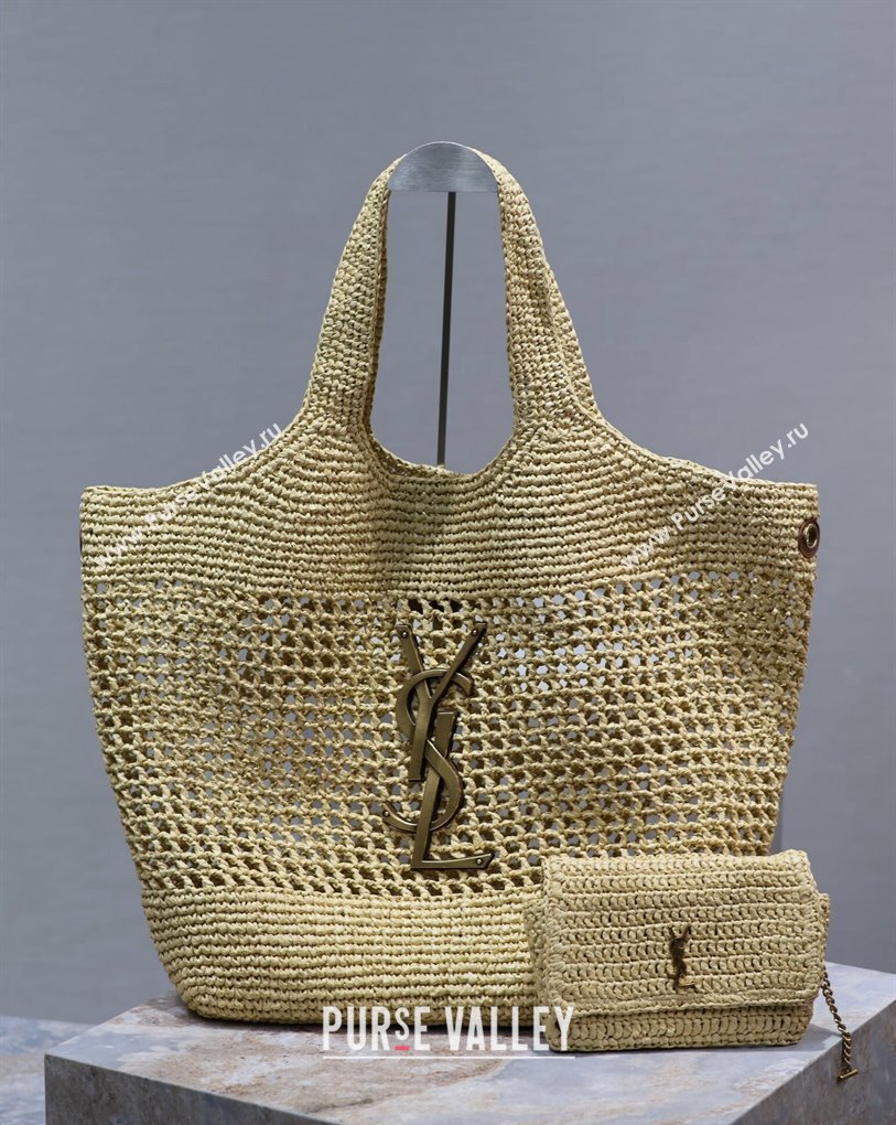 Saint Laurent Icare Maxi Shopping Bag in Woven Raffia Straw 698651 Beige 2025 (nana-250409042)