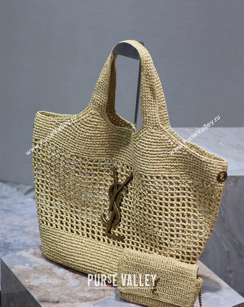 Saint Laurent Icare Maxi Shopping Bag in Woven Raffia Straw 698651 Beige 2025 (nana-250409042)