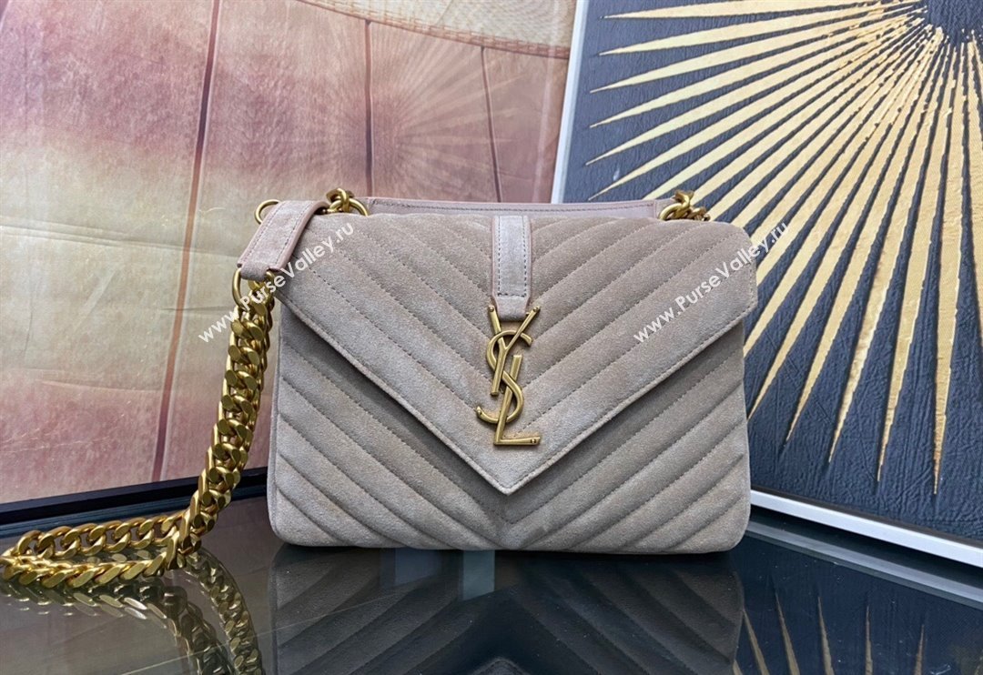 Saint Laurent College Medium Chain Bag in Quilted Suede 487213 Beige 2024 (YY-240118089)