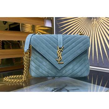 Saint Laurent College Medium Chain Bag in Quilted Suede 487213 Light Blue 2024 (YY-240118091)