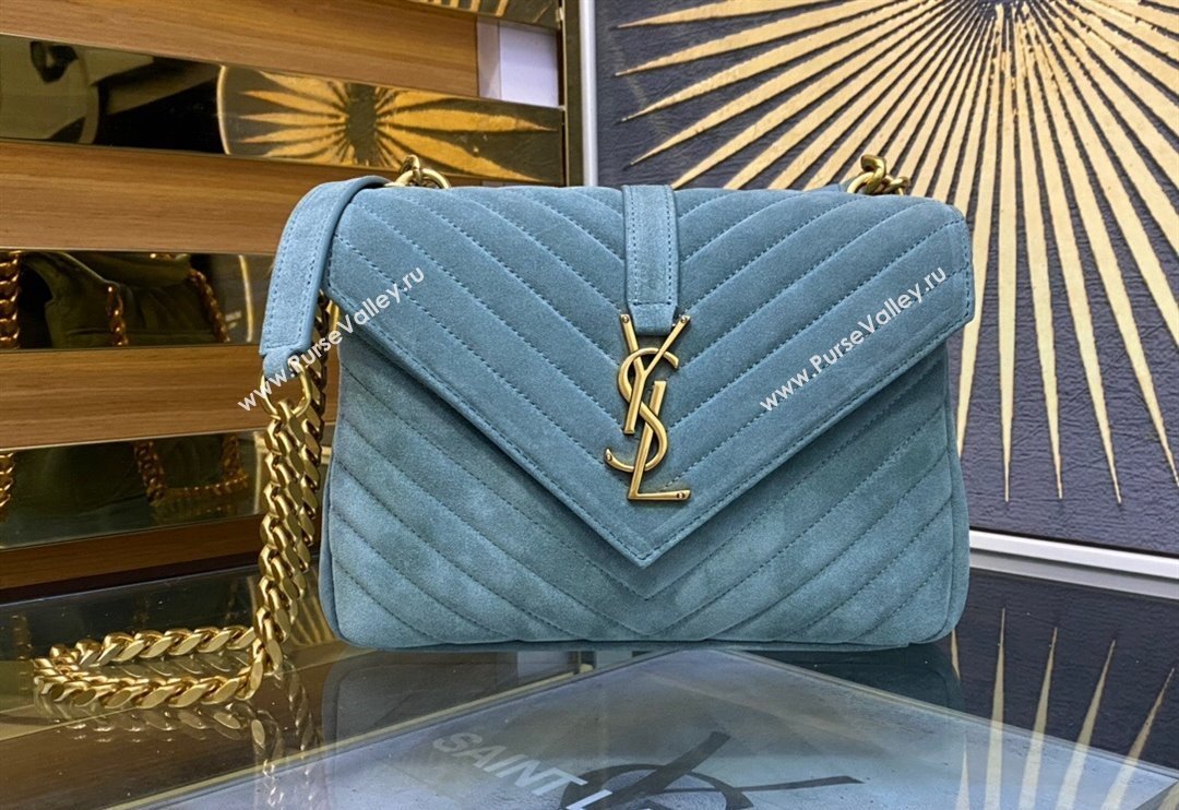 Saint Laurent College Medium Chain Bag in Quilted Suede 487213 Light Blue 2024 (YY-240118091)