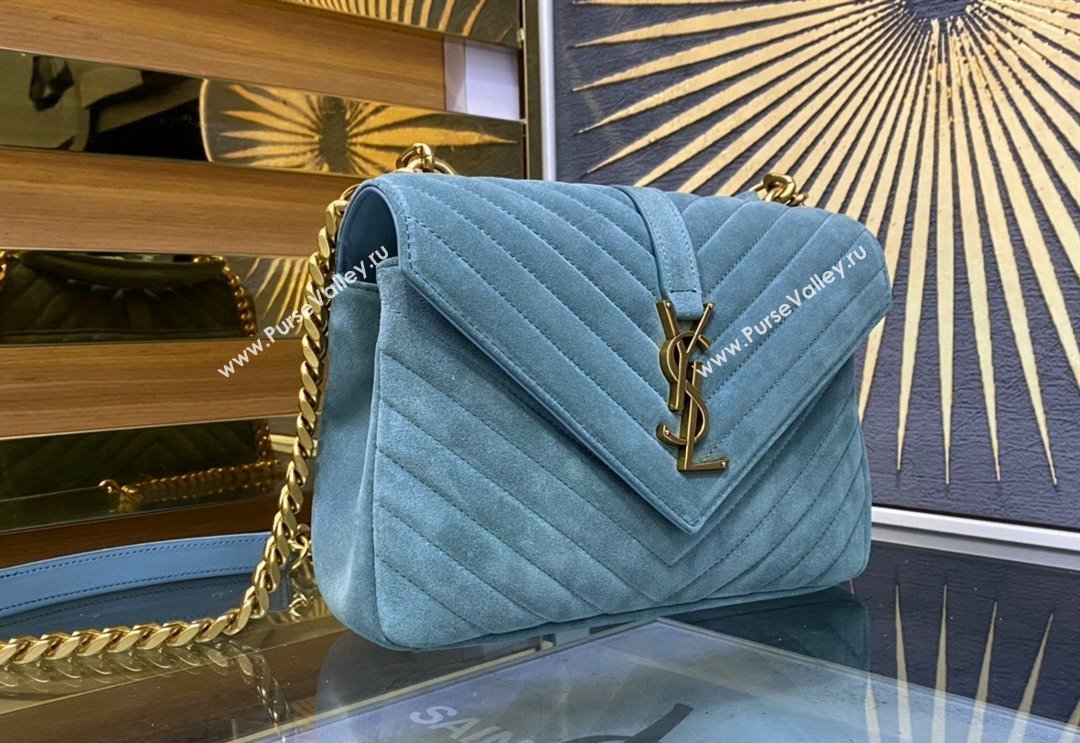 Saint Laurent College Medium Chain Bag in Quilted Suede 487213 Light Blue 2024 (YY-240118091)