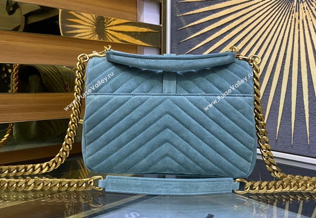 Saint Laurent College Medium Chain Bag in Quilted Suede 487213 Light Blue 2024 (YY-240118091)