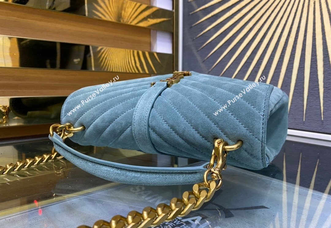 Saint Laurent College Medium Chain Bag in Quilted Suede 487213 Light Blue 2024 (YY-240118091)