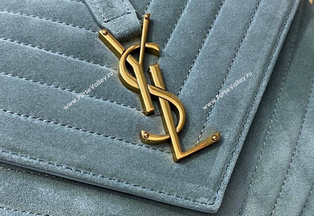 Saint Laurent College Medium Chain Bag in Quilted Suede 487213 Light Blue 2024 (YY-240118091)