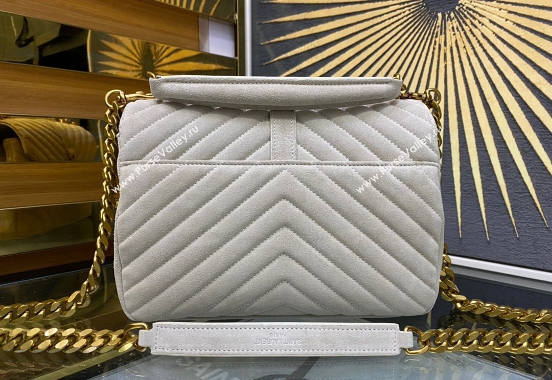 Saint Laurent College Medium Chain Bag in Quilted Suede 487213 Light Grey 2024 (YY-240118092)