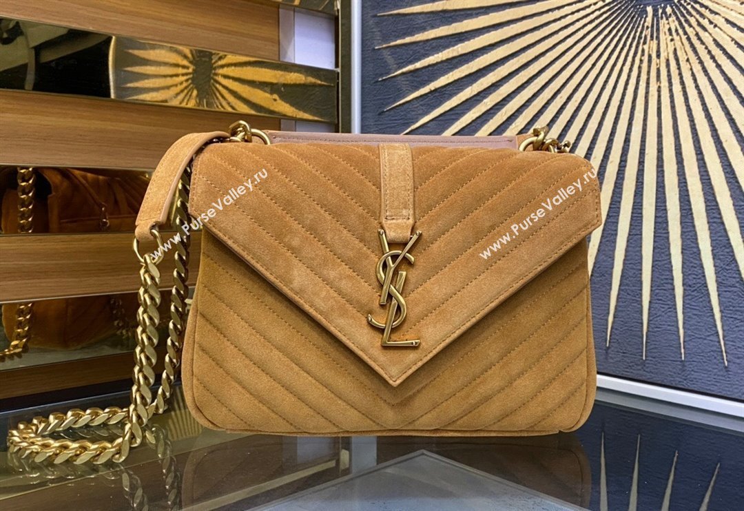 Saint Laurent College Medium Chain Bag in Quilted Suede 487213 Camel Brown 2024 (YY-240118093)