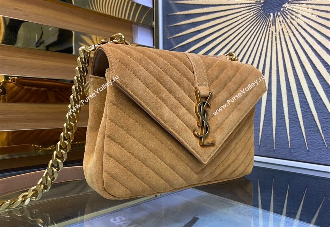 Saint Laurent College Medium Chain Bag in Quilted Suede 487213 Camel Brown 2024 (YY-240118093)