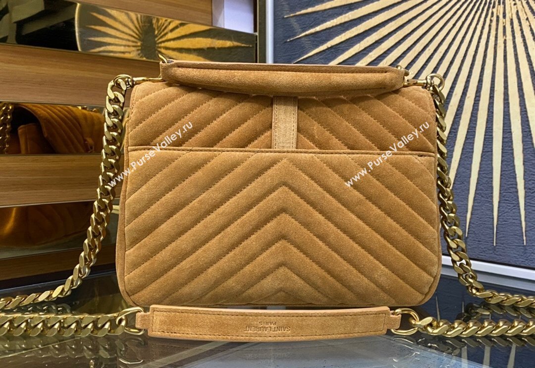 Saint Laurent College Medium Chain Bag in Quilted Suede 487213 Camel Brown 2024 (YY-240118093)