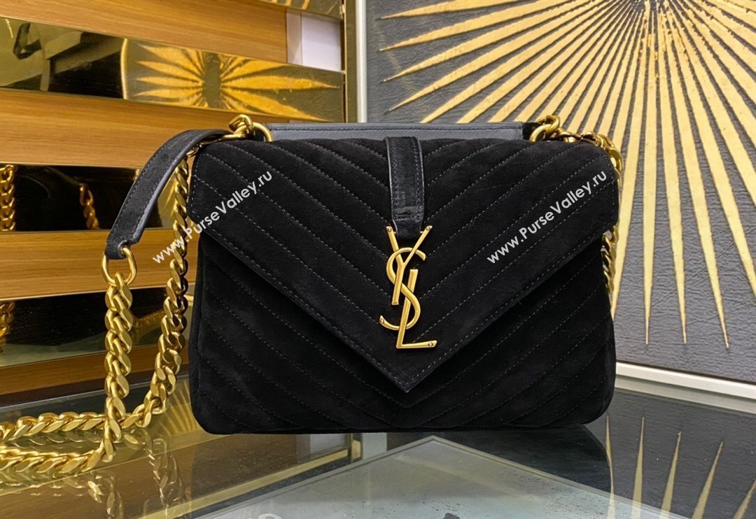 Saint Laurent College Medium Chain Bag in Quilted Suede 487213 Black 2024 (YY-240118094)