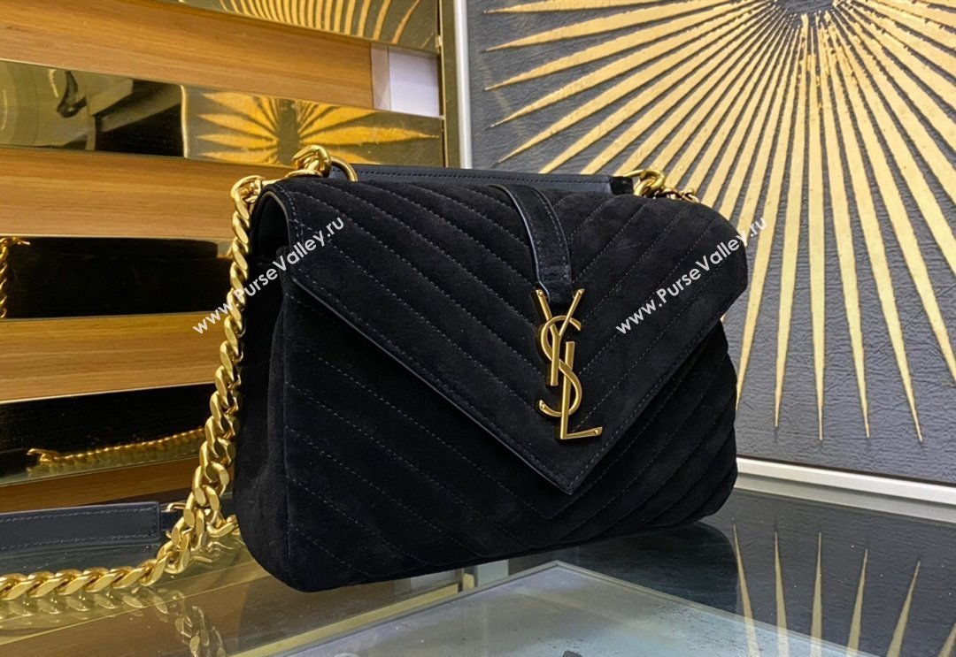 Saint Laurent College Medium Chain Bag in Quilted Suede 487213 Black 2024 (YY-240118094)